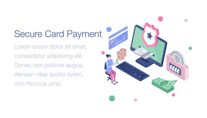 
Secure card payment isometric illustration 
