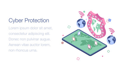 
Global cyber protection isometric illustration 
