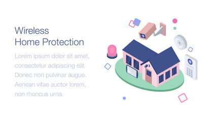 Fototapeta premium Wireless home protection isometric illustration 