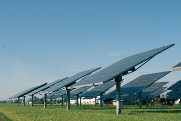 Power plant using renewable solar energy with sun
green energy concept.