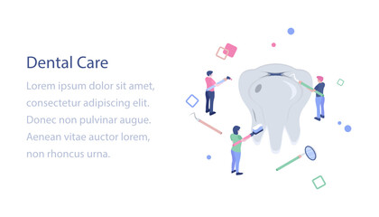 
Isometric illustration of dental care team 

