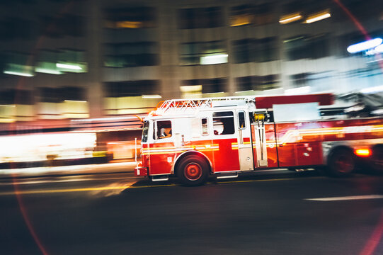 Fast fire engine in Manhattan, New York City