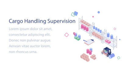 
Cargo handling supervision isometric design illustration

