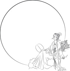 vector Ancient Chinese Lady Figure with moon border background