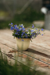 blue forget-me-nots in a small vase