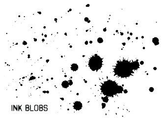 Black ink spots set. Splashes texture isolated on white background. Vector illustration.
