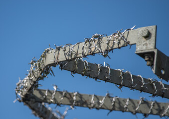 Barbed wire on metal frame
