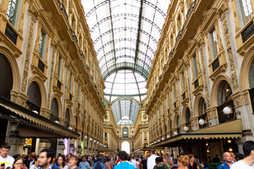 Vittorio Emanuele II gallery crowded with people, unrecognizable peopl.