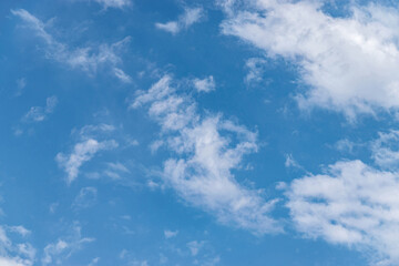 Blue sky and white and fluffy clouds, background and pattern