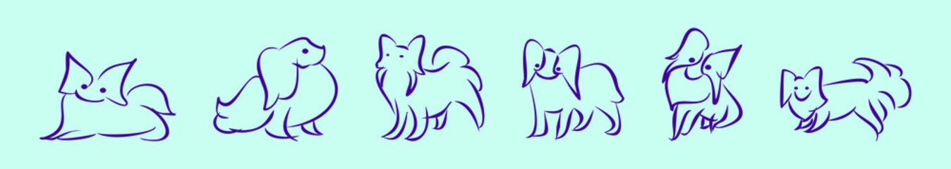 set of dog sketch cartoon icon design template with various models. vector illustration isolated on blue background