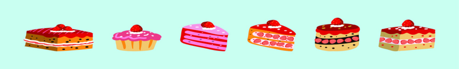 set of cake cartoon icon design template with various models. vector illustration isolated on blue background