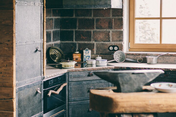 luxury kitchen in cast iron style in an austian alpine cabin