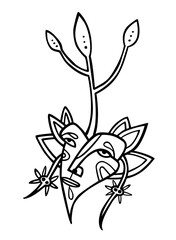 Hand drawn root vegetable character in unique ornate style. Beet growing . Black and white vector illustration.