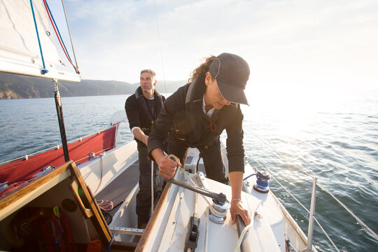 Couple sailing together.
