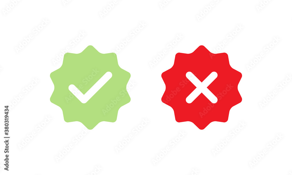Poster approve and reject icon vector in flat style. correct and wrong labels illustration