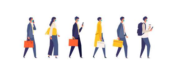 Walking masked businessman character design in different poses.