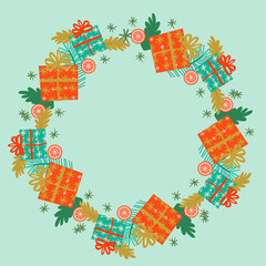 card chrictmas wreath vector background blue frame