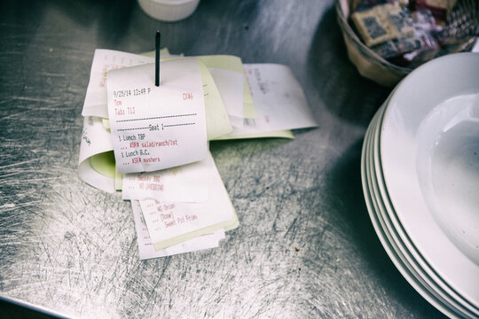 Kitchen: Past Food Orders Stacked Together