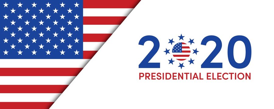 US Presidential Election. USA election banner with US symbols and colors. Patriotic stars. Vote. United States of America Election design.
