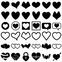 Heart big black set icons. Love icon isolated on white background Vector illustration