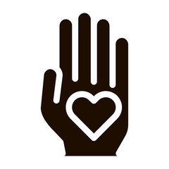 Volunteers Support Hand Love Vector Icon. Volunteers Support, Charitable Organizations, Two Hand Keeping Heart Pictogram. Big Blood Donor Contour Illustration