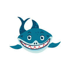 Sharks in cartoon style. Comic sharks emotions. Ocean fish character. Collection of illustrations for children isolated on a white background. Vector