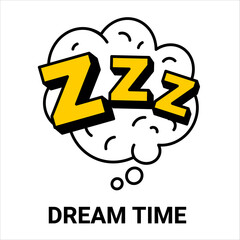 Vector illustartion of cloud speech bubble with zzz word on white background