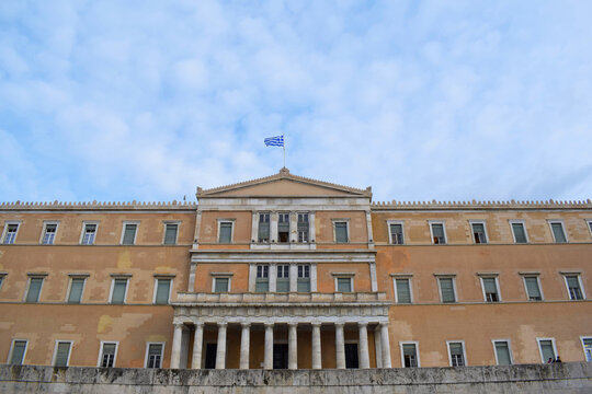 Greek Parliament. Detail of the building. Syntagma square, Athens