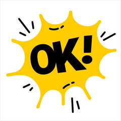 Vector illustration of comic explosion speech bubble with ok on white background