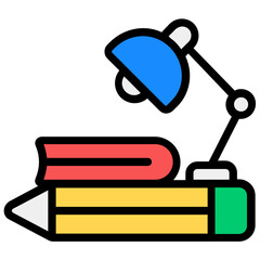 
Study table icon in editable style, lamp with accessories 
