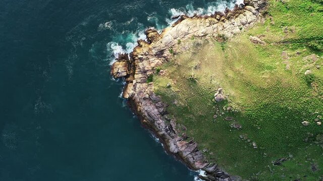 4k aerial view drone shot of beautiful mountain and tropical sea in summer season Location at Laem Krating Phuket Thailand