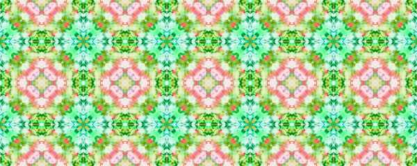 Ethnic Aztec Pattern. Abstract Shibori Design. Pink and Green Seamless Texture. Seamless Tie Dye Illustration. Ikat Indonesian Design. Ethnic Aztec Hand Drawn Pattern.