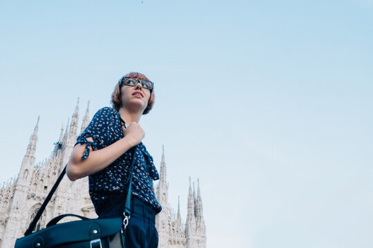 Fashionable Ginger Businesswoman in Milan . Italy
