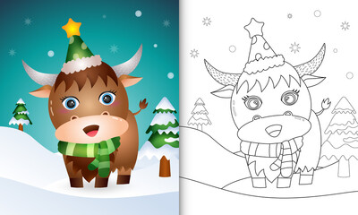 coloring book with a buffalo deer christmas characters collection with a hat and scarf