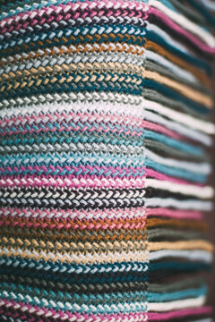 Close up of colorful striped knit scarf