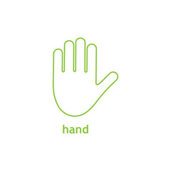 Hand line green icon. Vector arm with inscription illustration isolated on white background