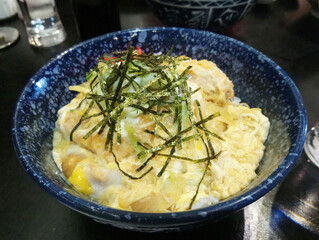 Chicken katsudon with rice place in bowl Japanese cuisine