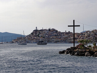 Harbor of Hydra with a cross - Greece 