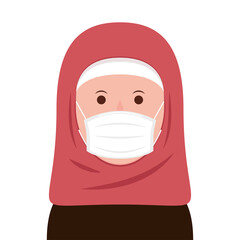 Islamic women wearing a face mask correctly. Face mask vector.