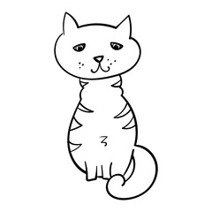 Cute cartoon Cat image, Vector doodle illustration. Kitten doodle, Black and white illustration