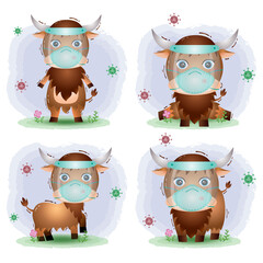 cute buffalo using face shield and mask collection