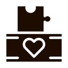 Volunteers Support Game Box Vector Icon. Volunteers Support, Help Charitable Organizations, Heart On Package With Playing Puzzle Element Detail Pictogram. Contour Illustration