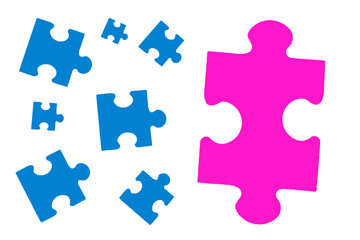 Blue and pink puzzles isolated on a white background