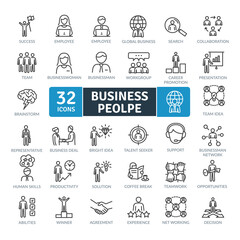 Business People Icons Pack. Thin line icons set. Flat icon collection set. Simple vector icons