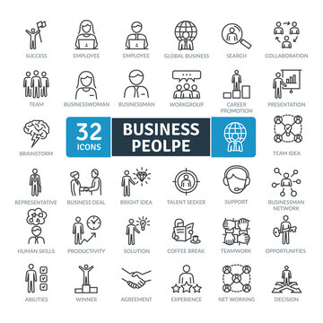 Business People Icons Pack. Thin line icons set. Flat icon collection set. Simple vector icons