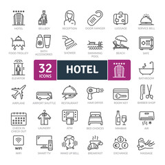 Hotel Icons Pack. Thin line icons set. Flat icon collection set. Simple vector icons