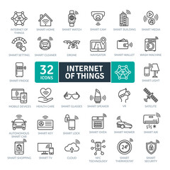 Internet Of Things icons Pack. Thin line Collection Smart Technology icons