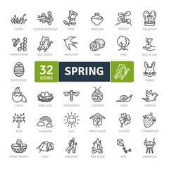 Spring Equipment Icons Pack. Thin line icons set. Flat icon collection set. Simple vector icons