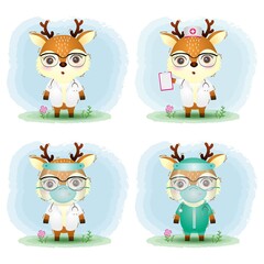 Obraz premium cute deer with medical staff team doctor and nurse costume collection