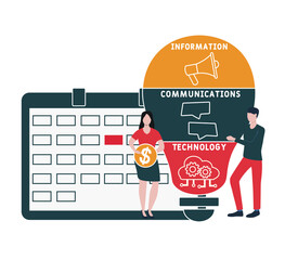 Flat design with people. ICT - Information Communications Technology.  business concept background. Vector illustration for website banner, marketing materials, business presentation, online advertisi